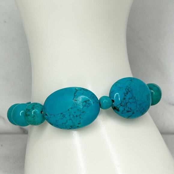 Blue Faux Turquoise Beaded Stretch Bracelet - Picture 1 of 6